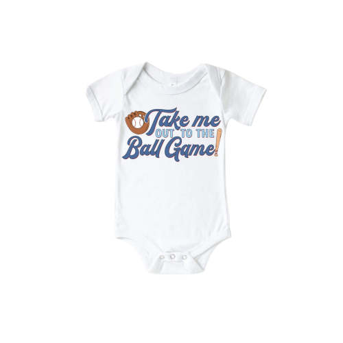 Take Me Out Blue Graphic Bodysuit & Kids Tee | White