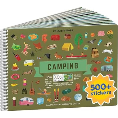 Camping 500+ Kids Sticker Book by Cupkin Fun Toddler Travel Activity Coloring and Sticker Book, Road Trip Essentials, 12 Coloring Pages + 12 Side by Side Scenes for Ages 2–8 Years