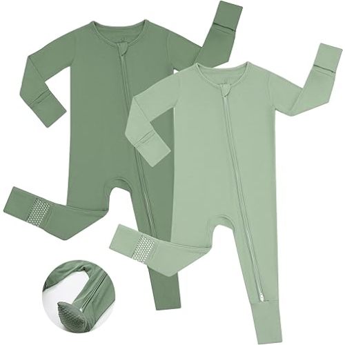 JunNeng Viscose from Bamboo Sleeper with Mittens, 2 Way Zipper Baby Boy Pajamas, Non Slip Sleep'N Play Romper