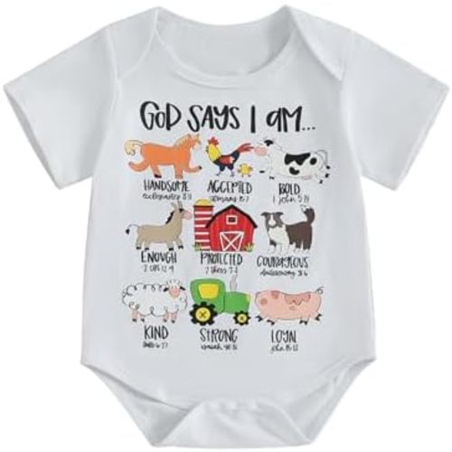 Unisex Baby Dinosaur Cothes Newborn Boys God Says I Am Funny Letter Bodysuit Shirt Baby Pregnancy Announcement Clothes