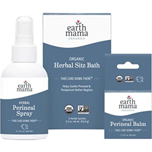 Earth Mama Postpartum Recovery Kit, Take Care Down There® Trifecta with Organic Perineal Balm, Sitz Bath & Herbal Peri Spray, 3-Piece Set