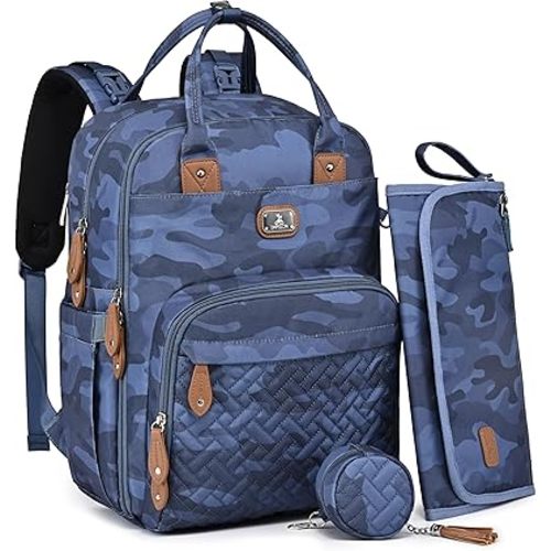 Dikaslon Diaper Bag Backpack with Portable Changing Pad, Pacifier Case and Stroller Straps, Large Unisex Baby Bags for Boys Girls, Multipurpose Travel Back Pack for Moms Dads, Camo