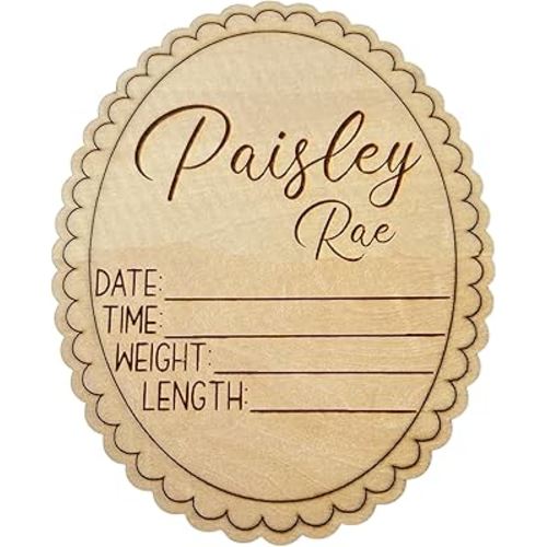 Personalized Engraved Scallop Edge Baby Stat Sign, Birth Announcement Plaque, Baby Shower - Newborn Keepsake (Stat Sign)