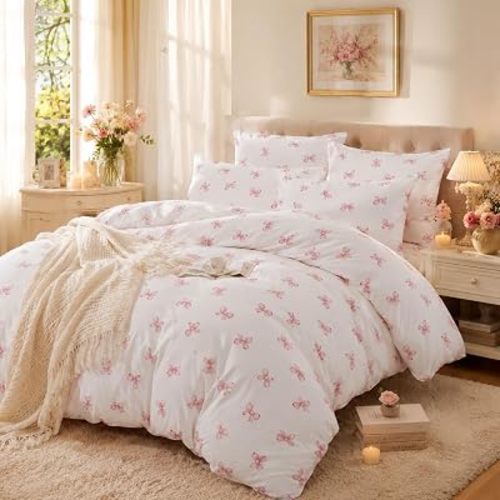 Bow Queen Comforter Set - Pink Bow Comforter Set Queen Size, Quilt Bedding Set 3 Pieces, Soft & Lightweight Comforter(90‘’ x 90‘’) for Girl All Season & 2 Pillowcases(30‘’x20‘’)