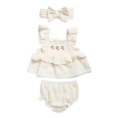 Newborn Girls 3pc Cherries Ruffle Top And Bubble Bloomers Set | Baby Girls (0-24m) | Marshalls