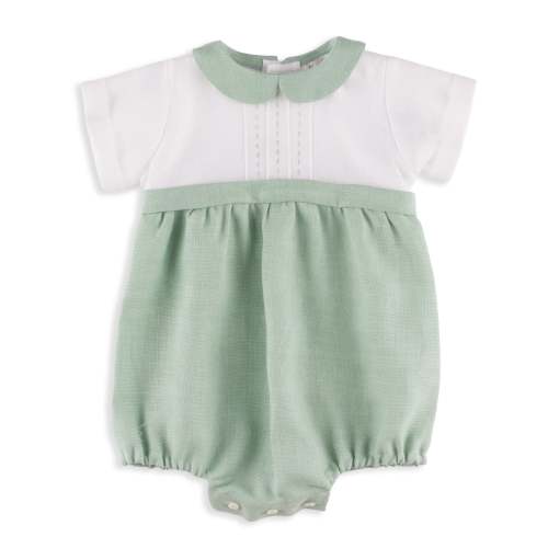 Sawyer Green and White  Italian Linen Romper