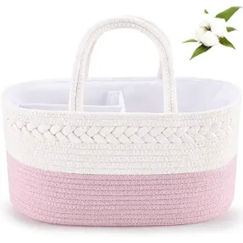 ABenkle Diaper Caddy Organizer, Rope Woven Storage Baske, Pink