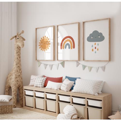 Set of 3 Nursery Prints, Boho Nursery Wall Art Prints, Sunshine, Rainbow, Nursery Wall Decor, Gender Neutral Nursery, Baby Shower Gift