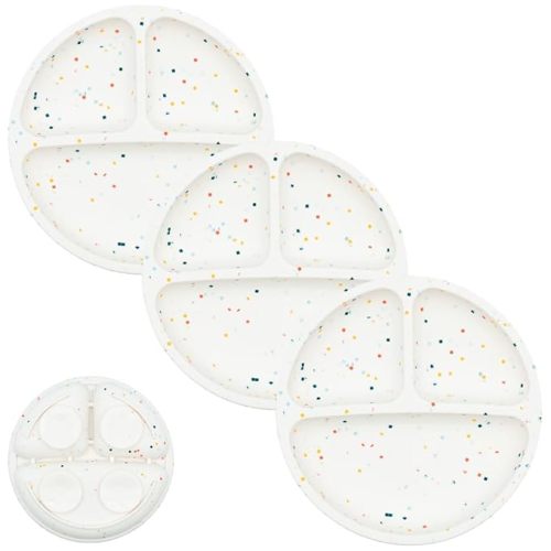WeeSprout Suction Plates for Babies & Toddlers - 100% Silicone, Dinnerware Stays Put, Divided Design for Picky Eaters, Microwave & Dishwasher Friendly, 3 Pack