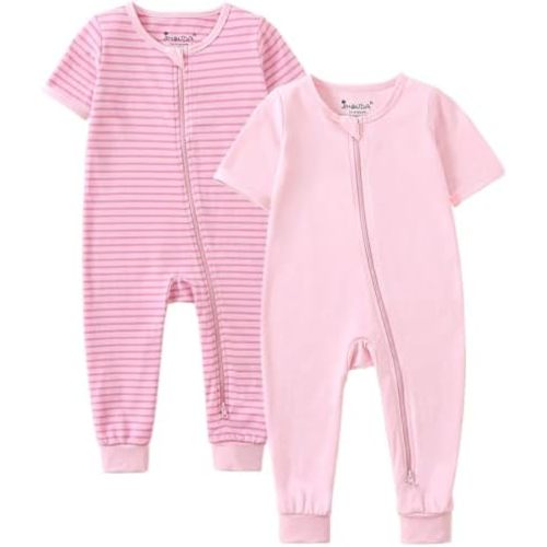 Jimonda Baby Sleeper Rompers,Unisex Boys Girls Zip-Front Pajamas One-Piece Footless Outfit 0-24 Months (Pack of 2