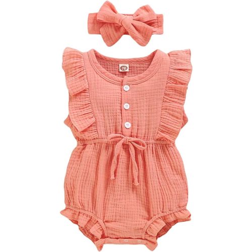 YOUNGER TREE Toddler Baby Girl Ruffled Sleeveless Romper Casual Summer Jumpsuit Cotton Linen Clothes