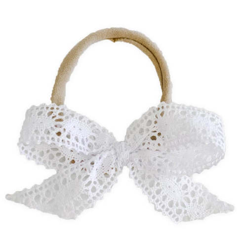 White Lace Bow Headband