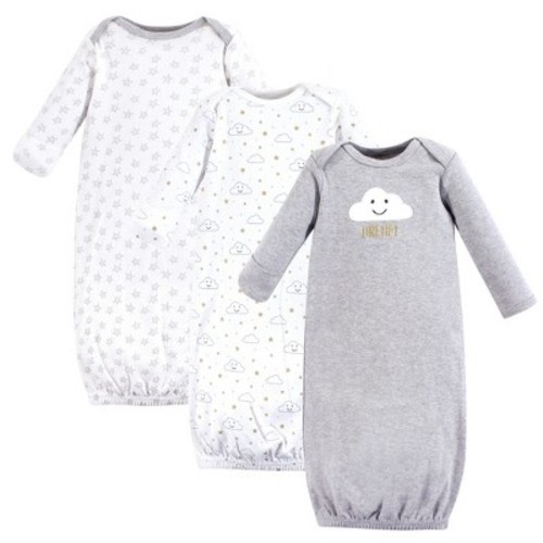 Hudson Baby Infant Cotton Long-sleeve Gowns 3pk, Gray Clouds, 0-6 Months