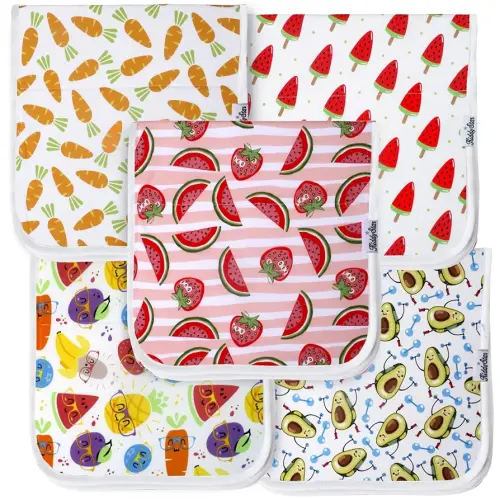 5 Pack Organic Cotton Baby Burp Cloths – 3 Layer, 21"x10" Large, Ultra Soft & Absorbent Burping Rags for Newborns – Infant Towels for Milk Spit Up