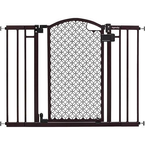 Ingenuity Decorative Panel Tall Baby Gate & Dog Gate, 28"-42" Wide, 30" Tall, Hardware or Pressure Mounted, Install on Top or Bottom of Stairs, Banister, or Doorway - Espresso