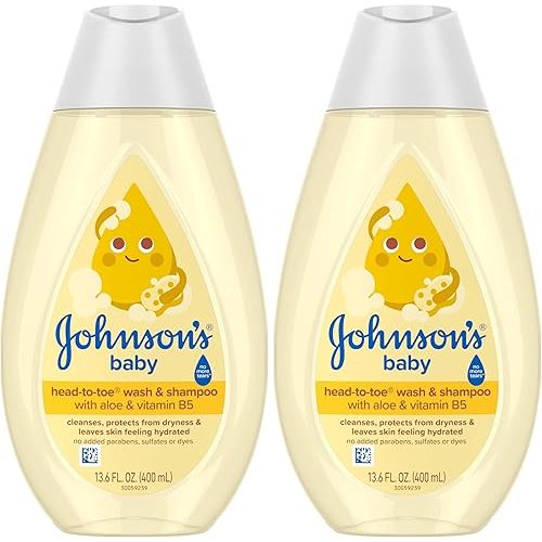 Johnson's Baby Head ToToe Baby Wash & Shampoo + Aloe & Vitamin B5, 2-in-1 Bath Wash Gently Cleans Newborn's Delicate Skin & Hair, Hypoallergenic, No Parabens, Dyes & Sulfates, 13.6 fl. Oz (Pack of 2)