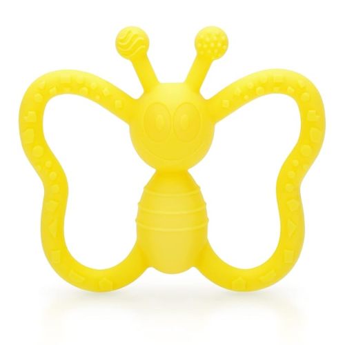 Baby Teething Toys, Butterfly Design Teether Pain Relief Toy for Newborn Babies, Freezer Safe Neutral Shower Gift, Soft Textured for Boy and Girl