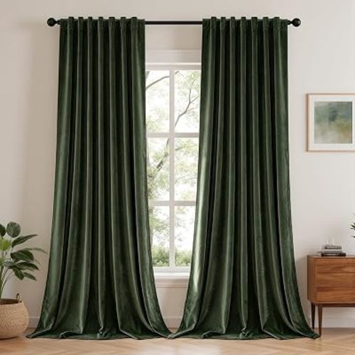 VISIONTEX Velvet Blackout Curtains Thermal Insulated Olive Green 90 Inches