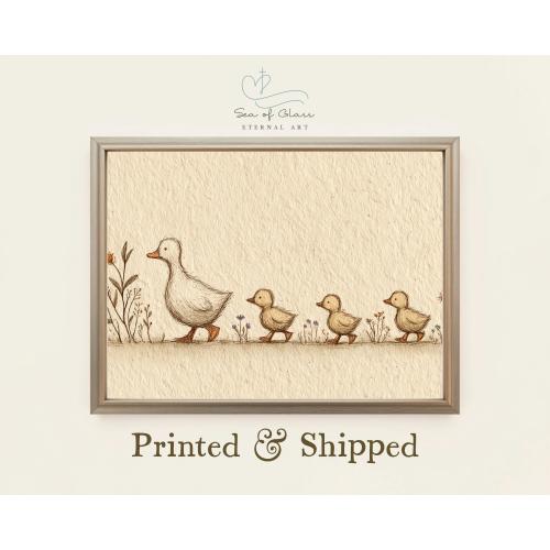 Duckling Nursery Wall Art - Mother Duck Print, Duckling Nursery Art, Gender Neutral Nursery Wall Decor, Mother Goose and Baby Ducks Art