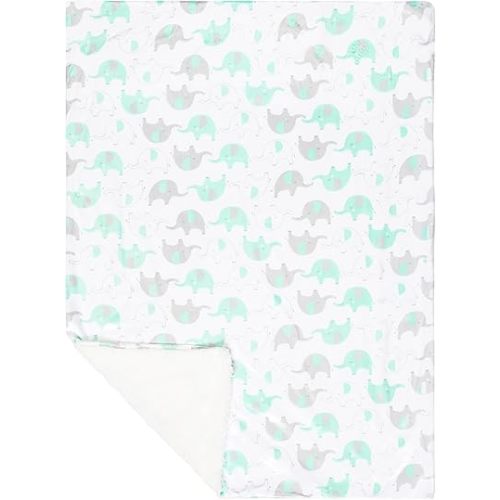 EVERYDAY KIDS Large Ultra Soft Gray and Green Elephant Minky Baby Blanket for Boys and Girls Mink and Sherpa Toddler and Baby Blanket Measures 30 x 40”; Trendy Animal Elephant Baby Nursery Decor