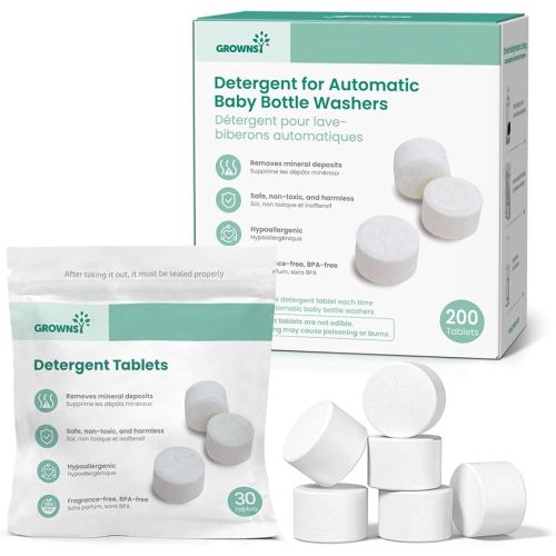 GROWNSY Washing Detergent Tablets 200PCS for Momcozy, Baby Brezza Bottle Washer, Bottle Washer Tablets Compatible with All Brands Baby Bottle Washers
