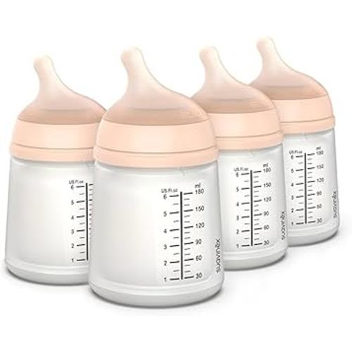 Suavinex Zero Zero Anti Colic Baby Bottle, No 1 Spanish Baby Bottle Brand, Minimizes Bottle Rejection & Nipple Confusion, Perfect for Breastfeeding Babies, 4 PK 6 oz, Fair Tone, Adaptable Flow