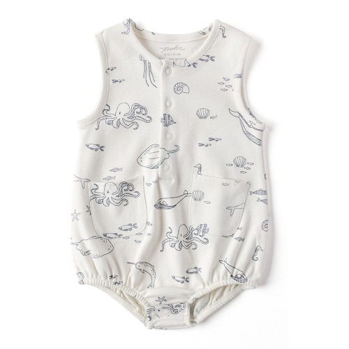 Baby Life Aquatic Print Organic Cotton Romper, 0-3M, White