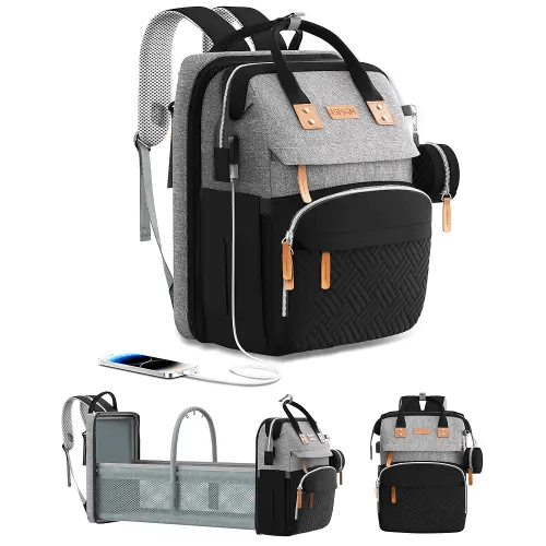 Diaper Bag Backpack with Changing Station, Multifunctional Diaper Bag, Extra Large Capacity, Baby Bag, GreyBlack