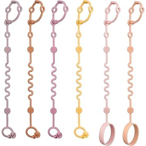 Toy Straps for Baby, 6pcs Adjustable Toy Holder for Stroller Accessories, Silicone Baby Tether Pacifier Clip, No Throw Baby Travel Essential Leash for High Chair, Car Seat