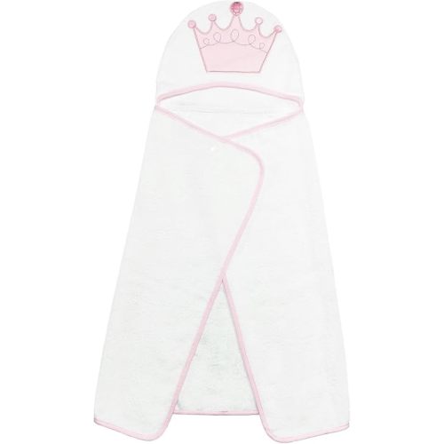 Unisex Baby Cotton Hooded Towel Wrap, Baby Bath Towel, Adorable Crown, White