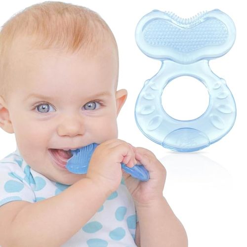 Nuby Silicone TeeThe-EEZ Teether with Bristles, Includes Hygienic Case, Aqua (Count of 2)…