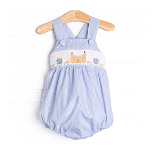 Castle Construction Smocked Sunsuit, Blue – Stitchy Fish