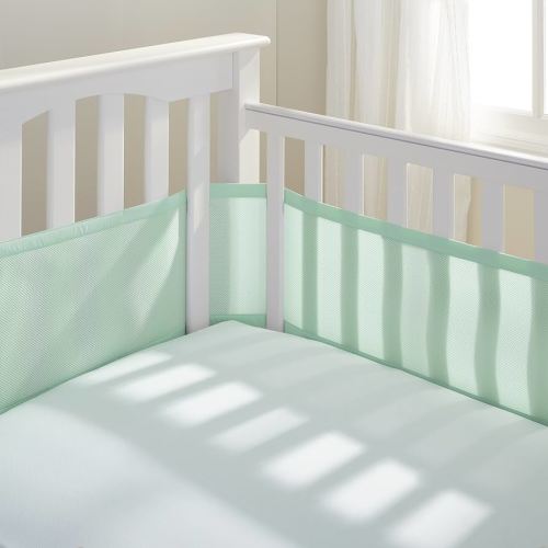 BreathableBaby Breathable Mesh Liner for Full-Size Cribs, Classic 3mm Mesh, Mint Green (Size 4FS Covers 3 or 4 Sides)