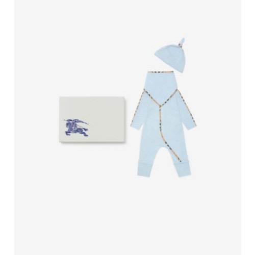Stretch Cotton Three-piece Baby Gift Set in Ice blue - Children | Burberry® Official