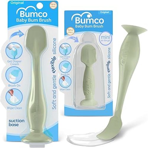 Bumco Baby Bum Brush + Mini Diaper Cream Spatula - BPA-Free Butt Spatula, Soft Diaper Spatula, Baby Diaper Cream Applicator, Mom-Invented Diaper Bag Essentials, Butt Spatula