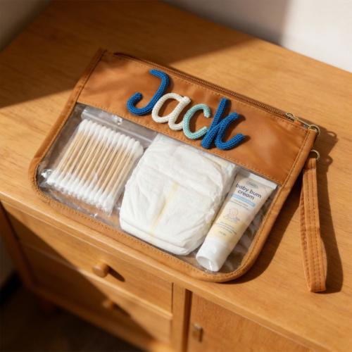 Diaper Bag Organizer Pouch | Custom Name Clear Bag for Baby | Nappy Cream & Wipes Case | Newborn Essentials Holder