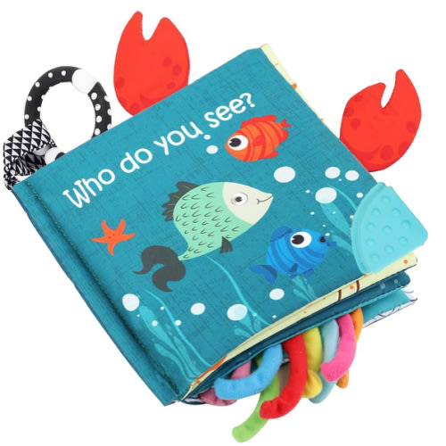 Fish Baby Books Toys, Touch Feel Cloth Crinkle Books for Babies,Baby Infant Toys 0-6, 6-12, 12-18 Months,Early Learning Education Toys,Shower Baby Gifts for Boys Girls,Teething,Mirror,Shark Ocean Book