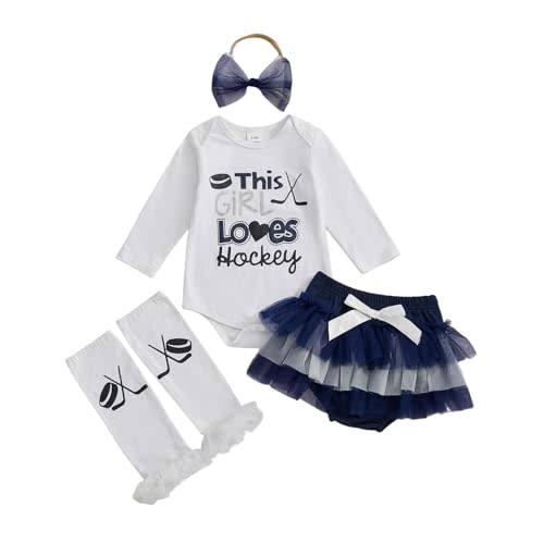 Newborn Baby Girl Fall Clothes Ice hockey Long Sleeve Romper Mesh Tutu Skirt Leg Warmer Headband Set
