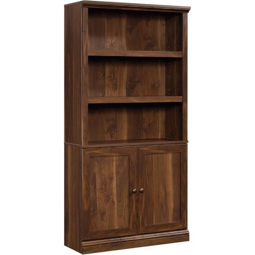 Sauder Select Book Shelf, Bookshelf with Storage, Library Bookcase with Doors and Adjustable Shelves, in Grand Walnut