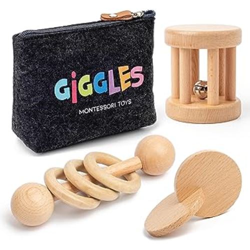 Montessori Toys for Babies 0-6 Months and 6-12 Months - Eco-Friendly Wooden Baby Toy for Sensory Stimulation, Skill-Building, and Cognitive Growth - Best Montessori Baby Toys Parent (Natural)