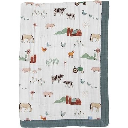 Little Unicorn Farmyard Cotton Muslin Quilt Receiving Blanket | 100% Cotton | Super Soft | Babies and Toddlers | 30” x 40” | Machine Washable