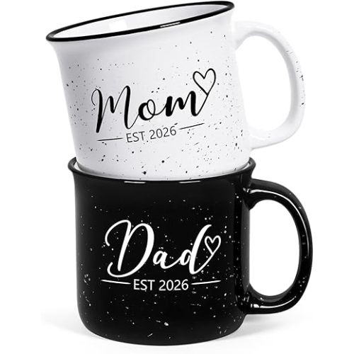 Maustic Mom and Dad Mugs, New Parents Gifts for Couples, New Mom and Dad Est 2026 Gifts for Expecting First Time Parents, 15 Oz