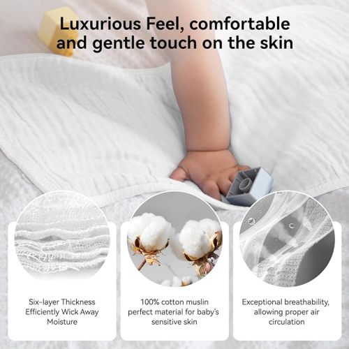 Synrroe Burp Cloths Large, Muslin Burp Cloths for Baby Girls and Boys, Pack of 10 Extra Absorbent and Soft Muslin Bibs, 6 Layers 20 by 10 Inches 100% Cotton (White 10 Pack) - Large 10 Pack