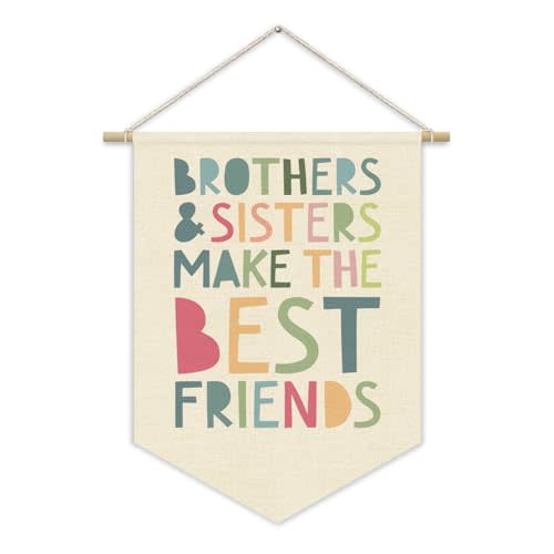 XYDEG Nursery Decor Siblings Canvas Banner,Brothers And Sisters Make The Best Friends Bedroom Playroom Wall Art Decorations,Boho Twin Room Sign,Boho Kids Room Hanging Pennant Flag Banner
