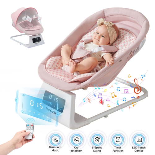 Pamo Babe Baby Swing for Newborns, 5 Speeds, Canopy and Mosquito Net, Timer, Bluetooth Music