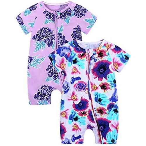 MYGBCPJS Baby Boys Girls Cotton Jumpsuit Short Sleeve Pajamas Infant Graphic Zipper Romper Summer Outfits