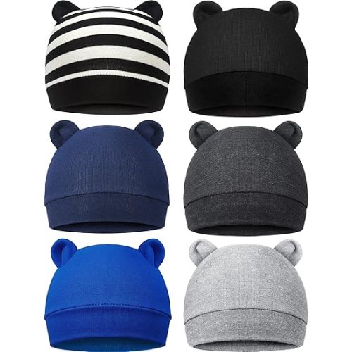 Geyoga 6 Pieces Newborn Baby Hat Bear Ears Infant Caps Baby Boy Girl Toddler Hats Infant Beanie Caps for 0-3 Months