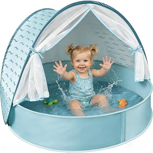 Pop-Up Baby Beach Pool Tent with Mat, Mosquito Net, Detachable Canopy