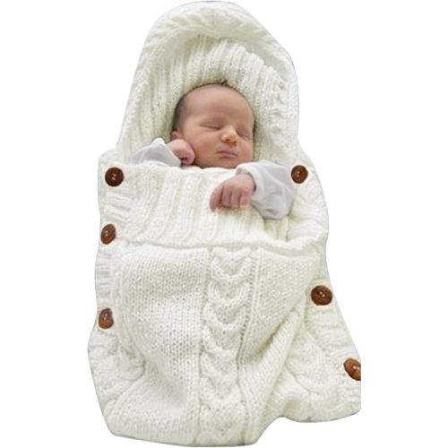 XMWEALTHY Newborn Baby Wrap Swaddle Blanket Knit Sleeping Bag Sleep Sack Stroller Wrap for Baby(Beige) (0-6 Month)