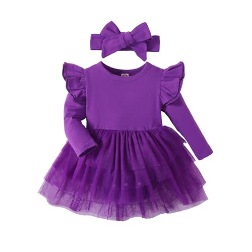Baby Girl Ruffle Sleeve Romper Dress Outfit Newborn Princess Tulle Dresses Infant Jumpsuit Tutu Skirt Set Clothes